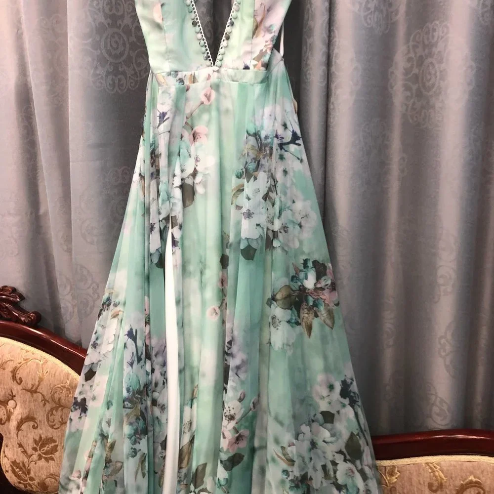 Alyce Sleek Sexy Prom Dress, BACKLESS Size 14, Aline Leg Slit Bridesmaid Formal - Picture 5 of 15